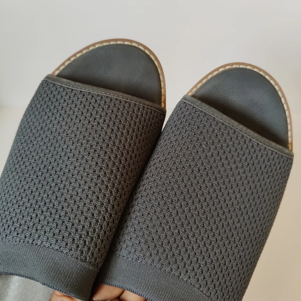 Eileen Fisher Telly Recycled Stretch Knit Wedge Sandal in gray